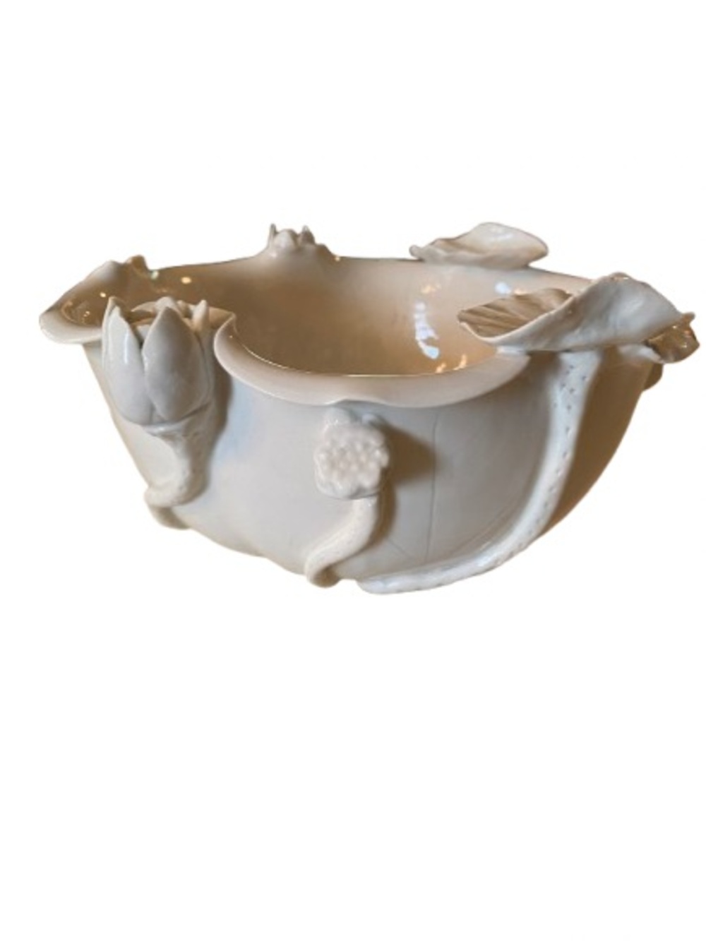 Vintage WCW Creamware Blanc De Chine White Lotus Bowl 8.25” x 4” Quiet Luxury